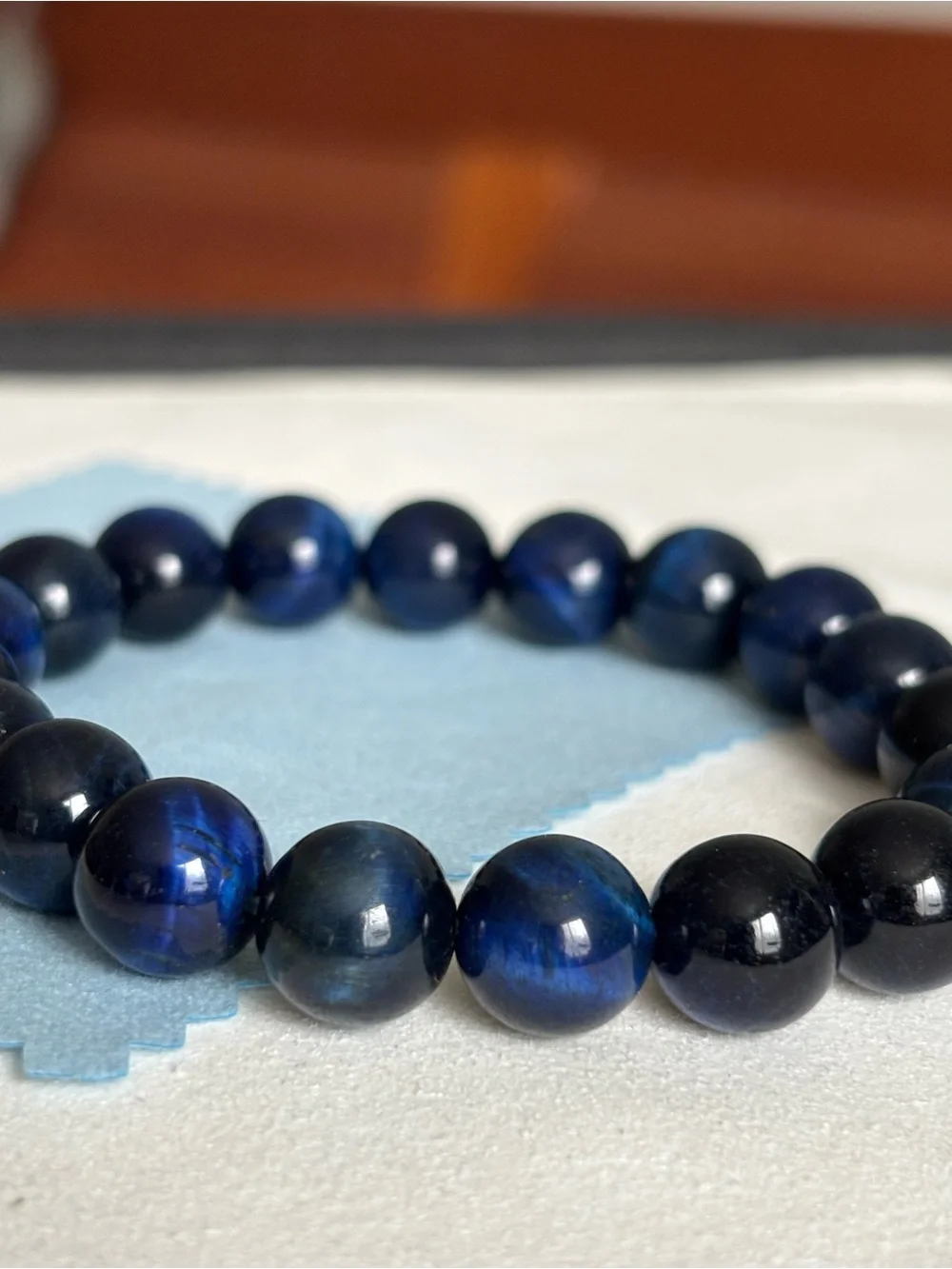 10mm Blue Tiger Eye Beaded Bracelet - Classic Navy Strand